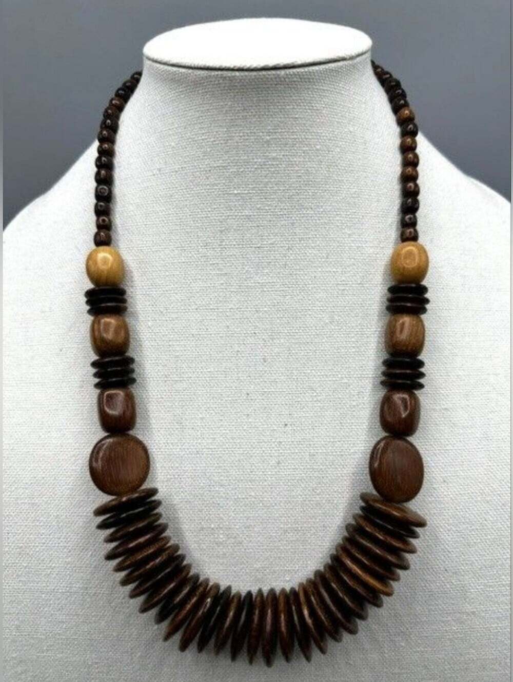 Vintage Chunky Wood Bead Necklace Tribal Statement Boho 70s 80s Size 24"